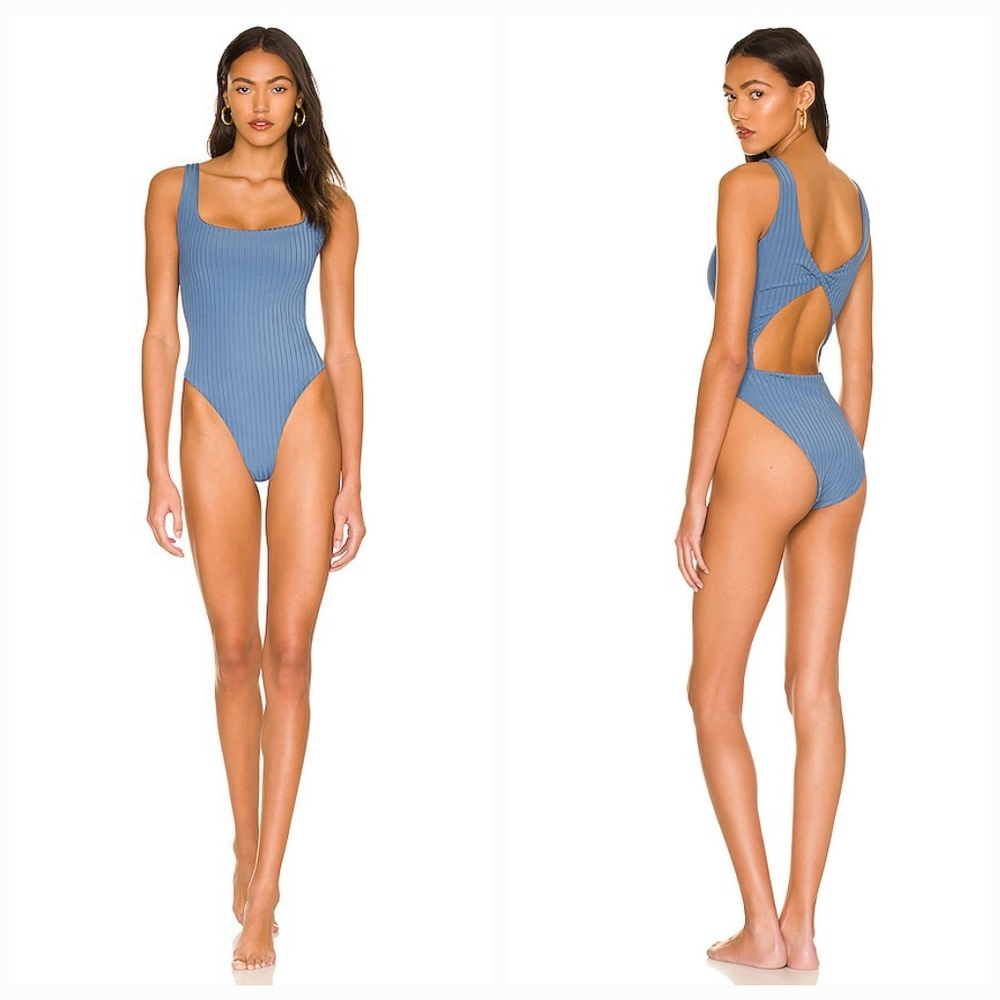 Tularosa Blue Ribbed One Piece Swimsuit